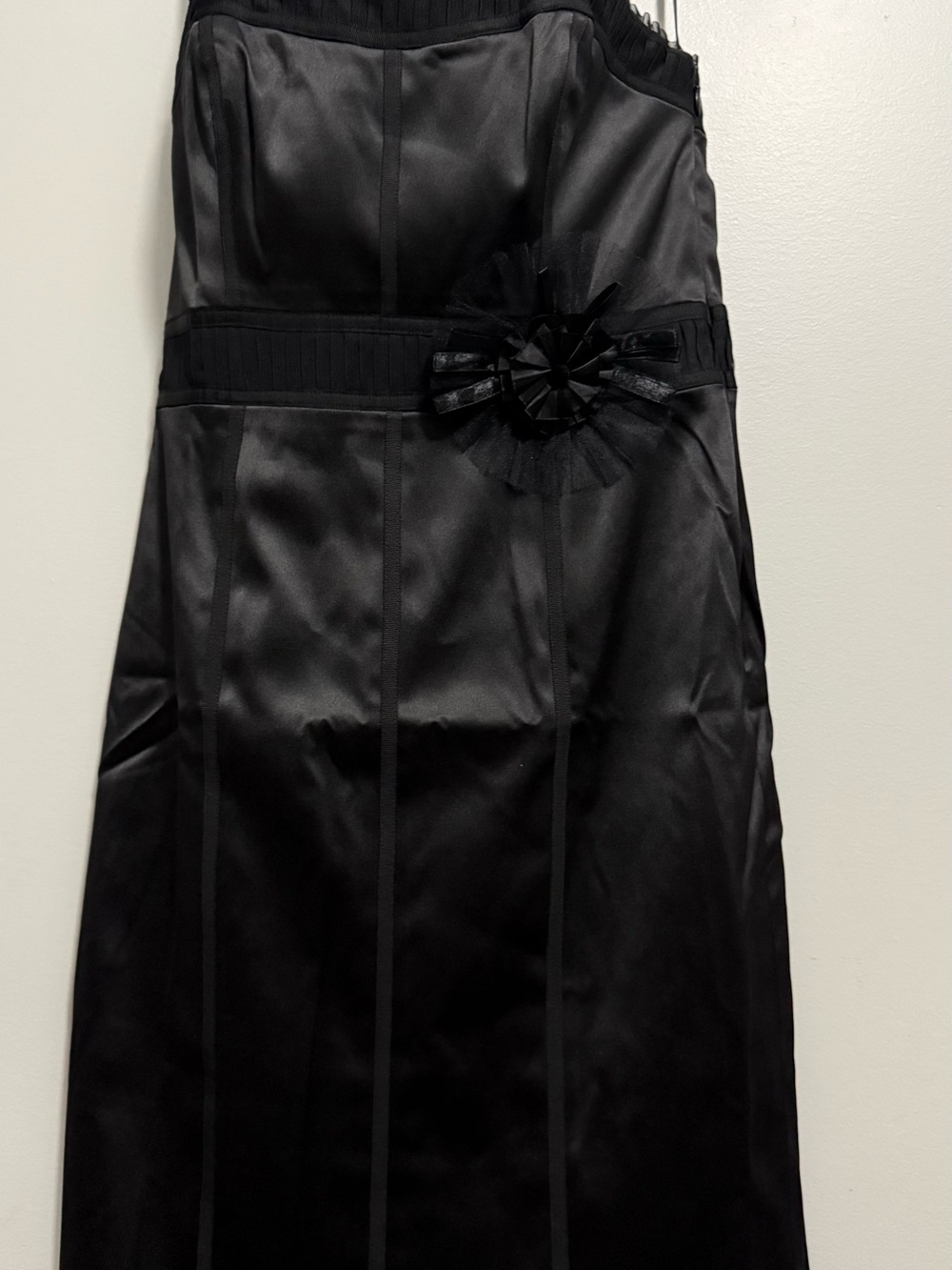 White House Black Market Black Strapless Midi Dress with Rosette